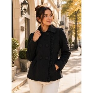 Timeless Black Tailored Peplum Coat Fitted Silhouette XL